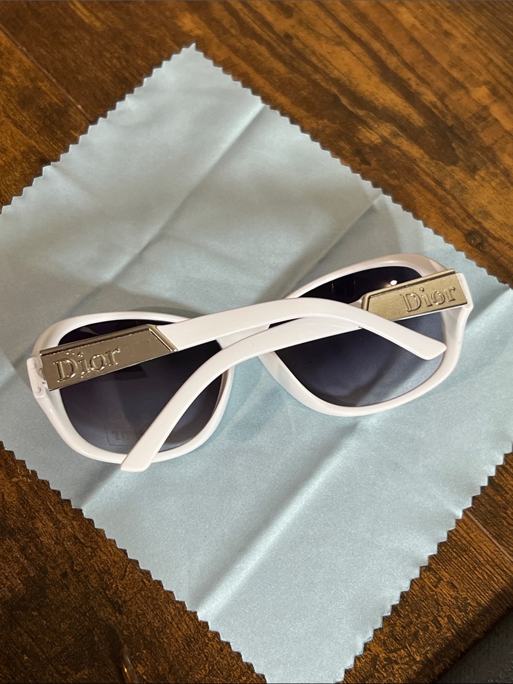 Dior White Sunglasses with polarized Lenses and Gold Logo Plaques